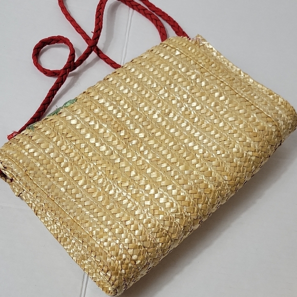Straw Woven Cherry Embroidered Crossbody Bag in Natural - Picture 4 of 13